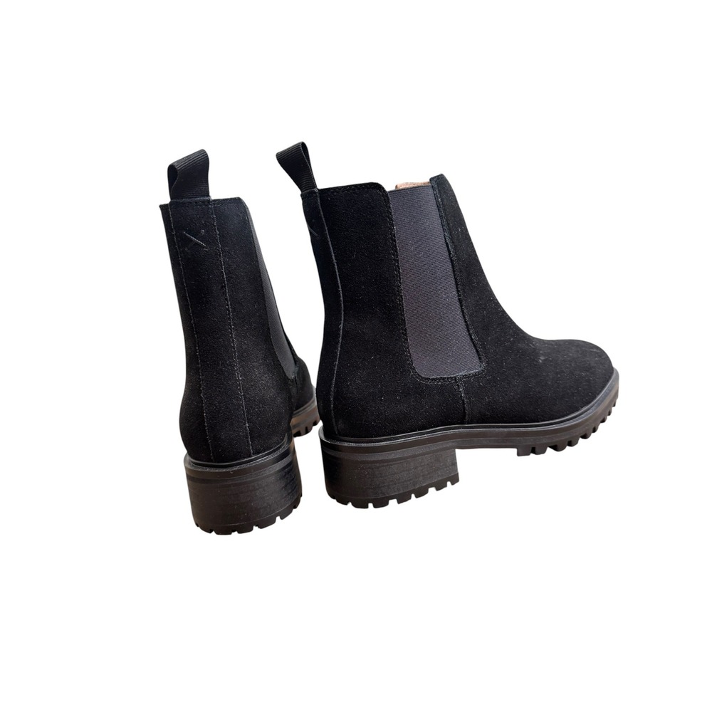 Quince Black Suede Lug Sole Chelsea Boots Ankle Booties Pull On Chunky Heel - Picture 5 of 5